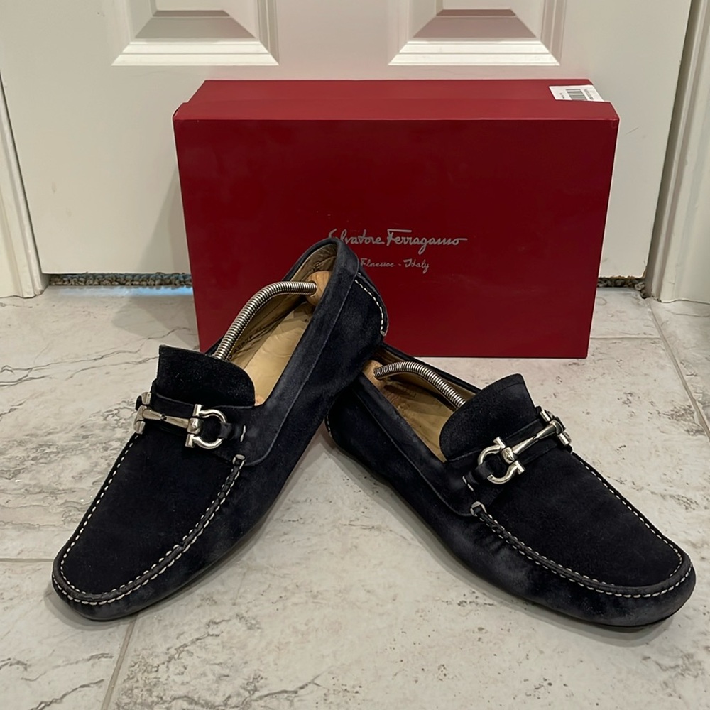 Salvatore Ferragamo Loafers sz 9.5 IT = 10.5 US Blue Suede Parigi Horsebits